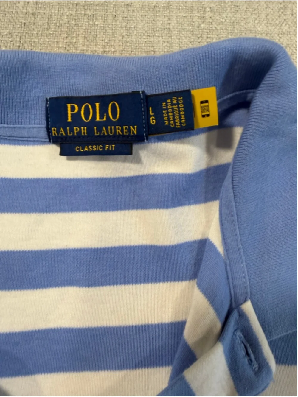 Polo Ralph Lauren mens blue and white striped short sleeve cotton polo size L